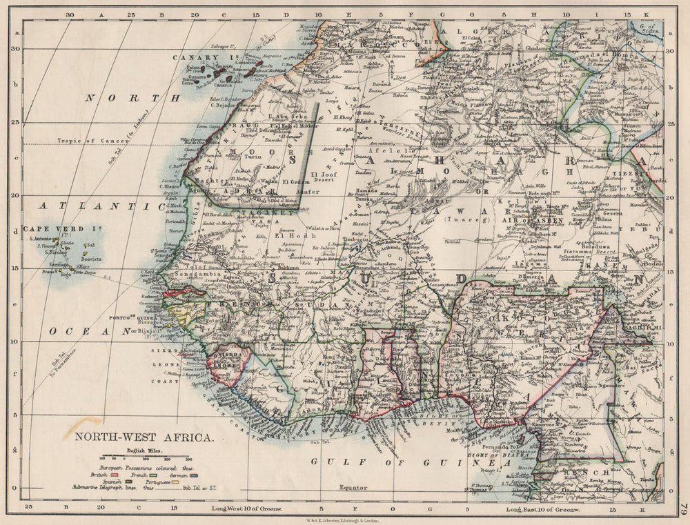 COLONIAL WEST AFRICA. Tribal areas. Caravan routes. Niger Coast Prot. 1900 map
