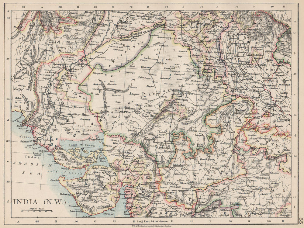 BRITISH INDIA NW. Rajputana (Rajasthan) Sindh Gujarat Malwa.  JOHNSTON 1903 map