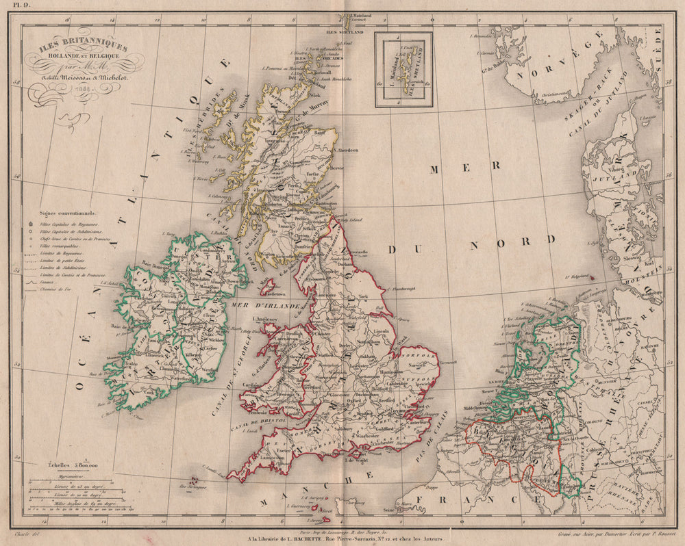 'Iles Britanniques, Hollande et Belgique' by Meissas/Michelot 1861 old map
