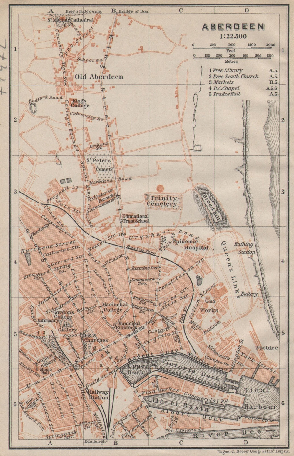 ABERDEEN antique town city plan. Docks. Scotland. BAEDEKER 1906 old map