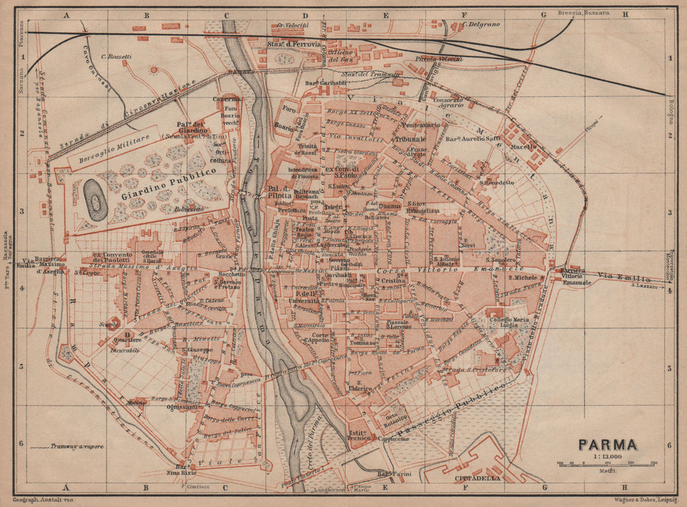 PARMA antique town city plan piano urbanistico. Italy mappa. BAEDEKER 1903
