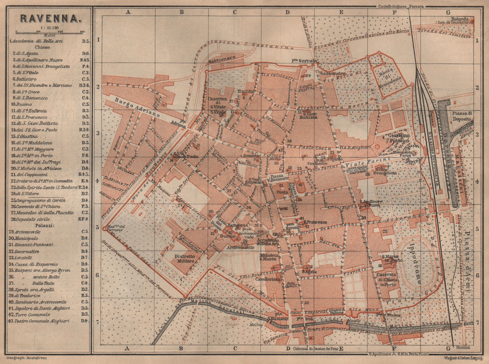 RAVENNA antique town city plan piano urbanistico. Italy mappa 1903 old