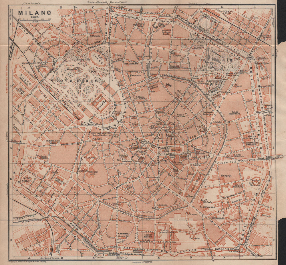 MILANO MILAN antique town city plan piano urbanistico. Italy mappa 1906