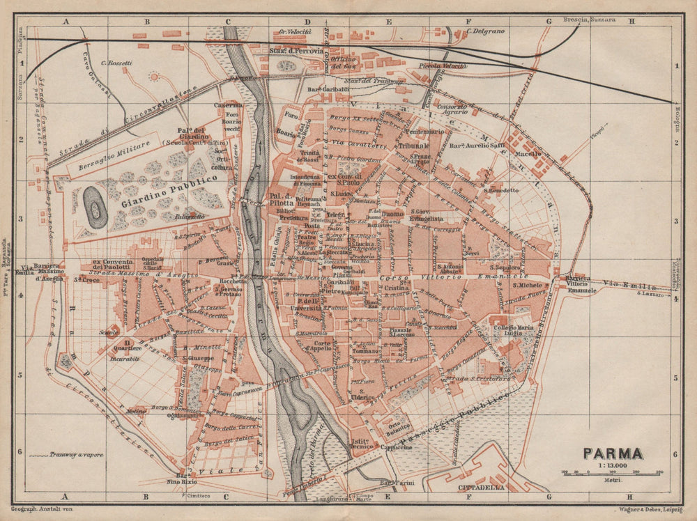 PARMA antique town city plan piano urbanistico. Italy mappa. BAEDEKER 1906