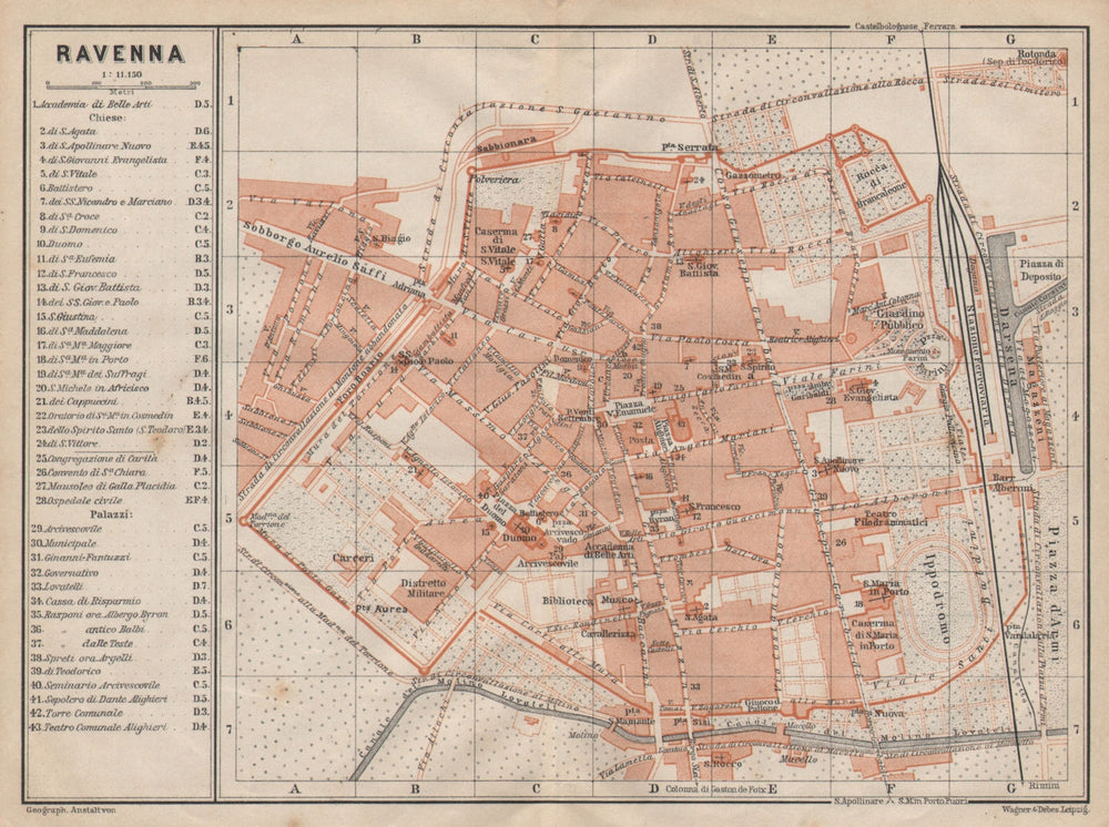 RAVENNA antique town city plan piano urbanistico. Italy mappa 1906 old