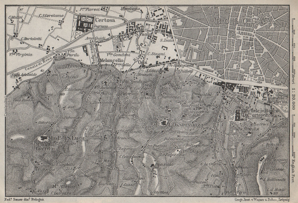 BOLOGNA environs. Certosa. Madonna di San Luca. Santo Michele in Bosco 1913 map