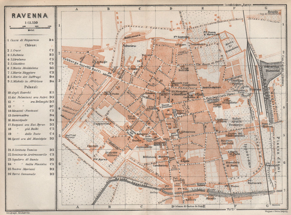 RAVENNA antique town city plan piano urbanistico. Italy mappa 1913 old