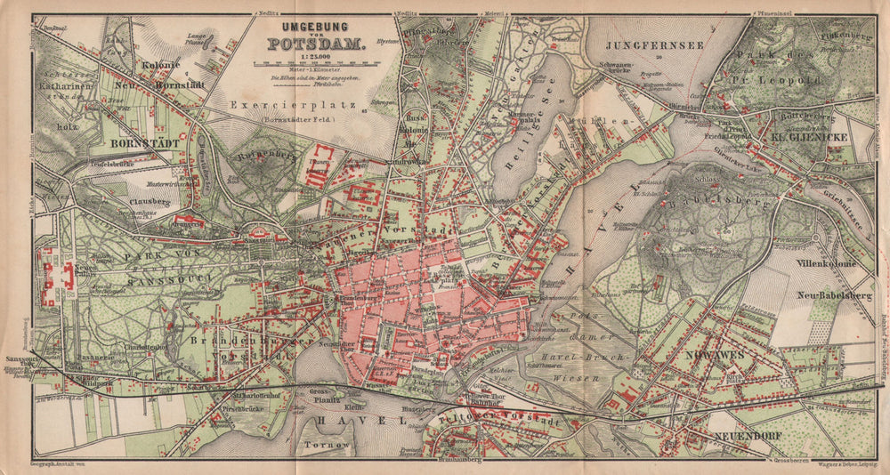 POTSDAM town city stadtplan & environs/umgebung. Nowawes. Brandenburg 1904 map