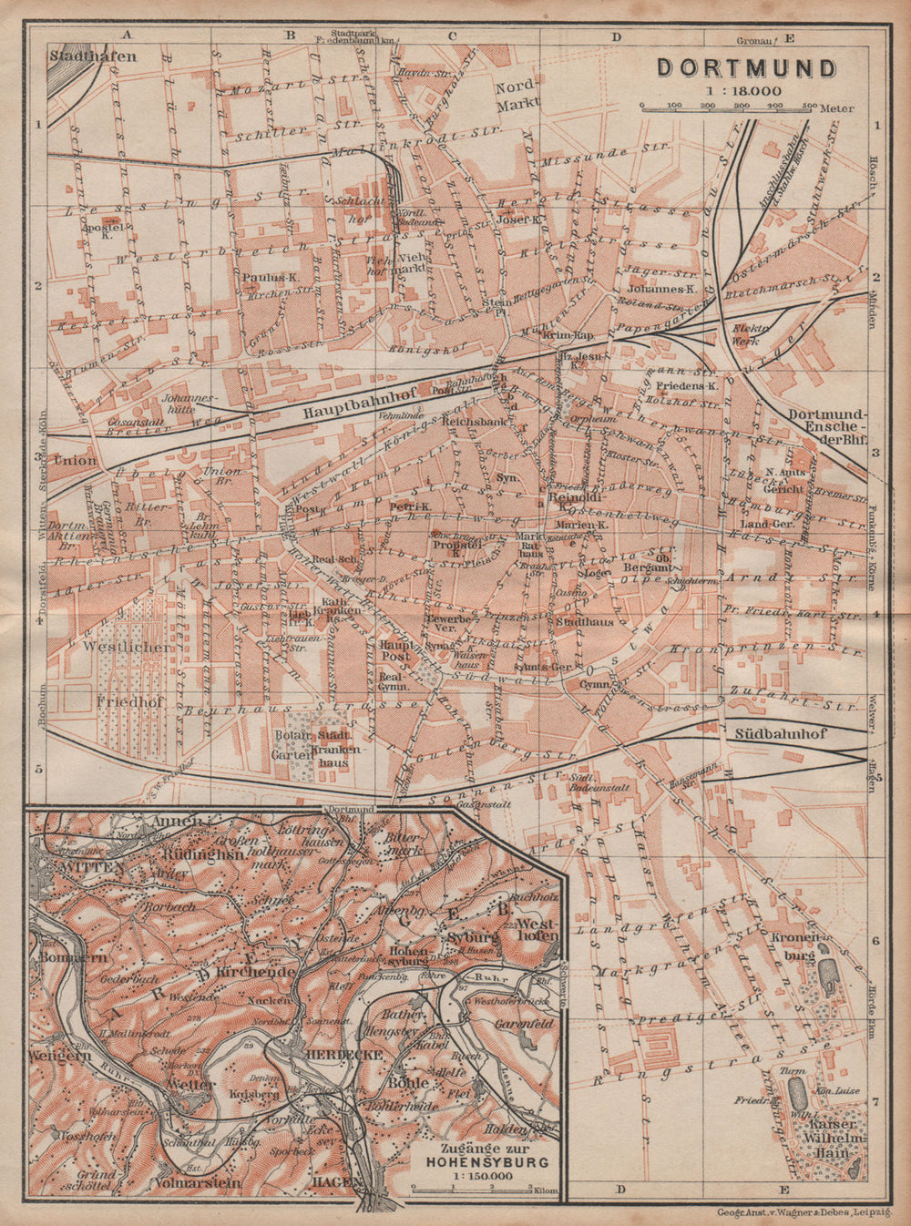 DORTMUND town city stadtplan & Hohensyburg. Northrhine-Westfalia karte 1904 map