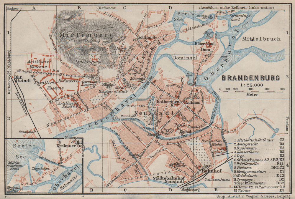 BRANDENBURG AN DER HAVEL vintage town city stadtplan. Berlin karte 1910 map