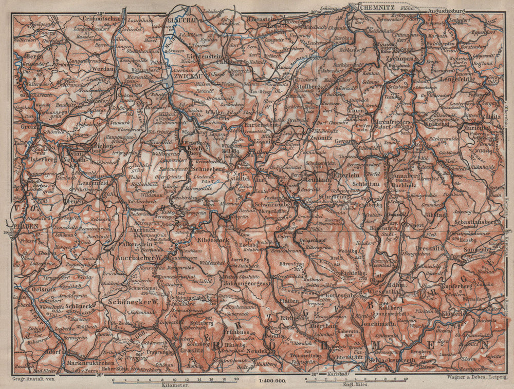 ORE MOUNTAINS. Erzgebirge Krusne hory Chemnitz Zwickau Plauen Glauchau 1910 map