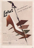 Lotus ankle-tailored courts. 'Tom Thumb' Heel. Malaga. Fashion advert 1955