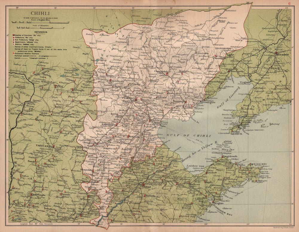 Chihli (Hebei) China province map. Peking/Beijing Tientsin/Tianjin STANFORD 1908