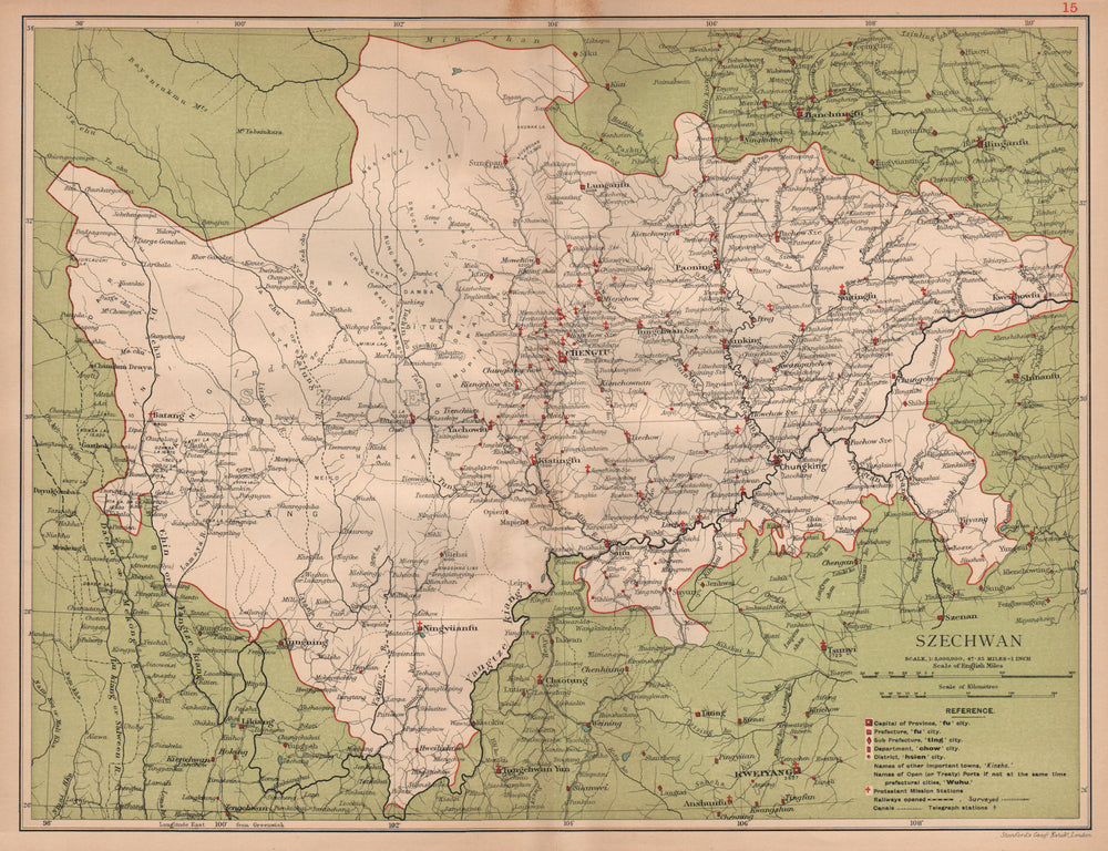Szechwan (Sichuan/Chongqing) China province map. Chengtu/Chengdu. STANFORD 1908