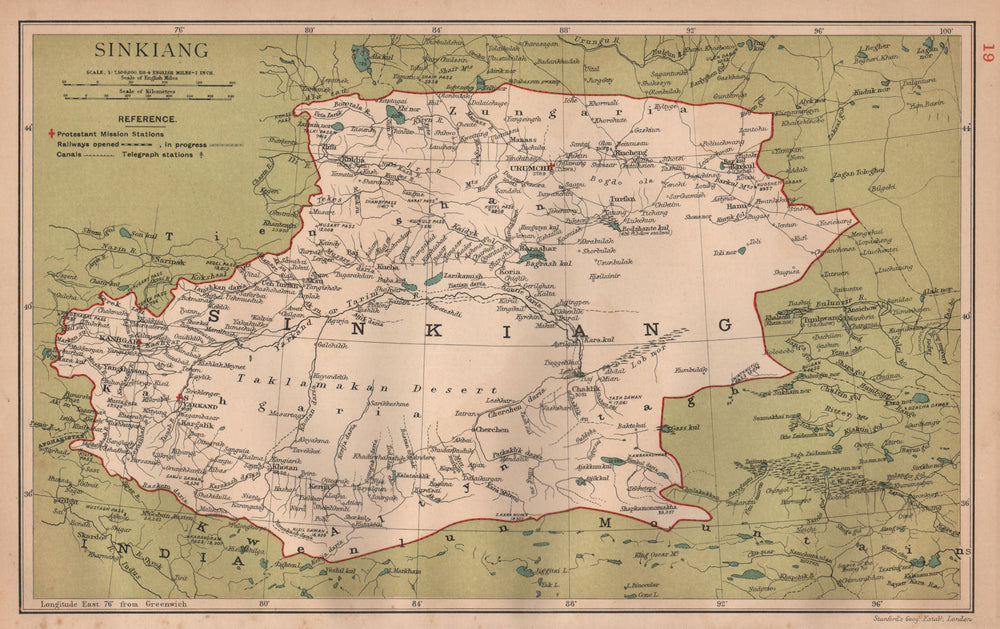 Sinkiang (Xinjiang) China province map. Urumchi (Urumqi). STANFORD 1908