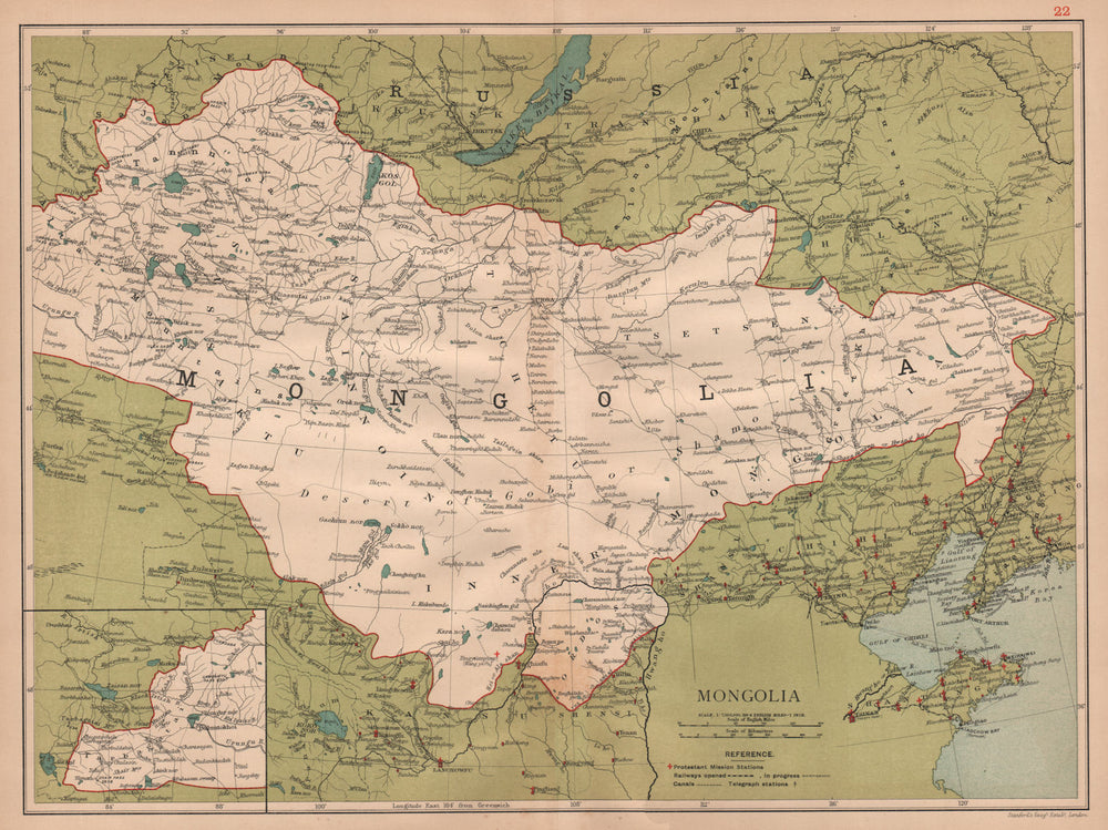 Mongolia showing the Great Wall of China. Peking/Beijing &c. STANFORD 1908 map