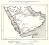 Itineraries of the Chief Explorers of Arabia. Sketch map 1885 old antique