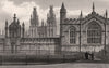 West front of All Souls College, Oxford, by John Le Keux 1837 old print