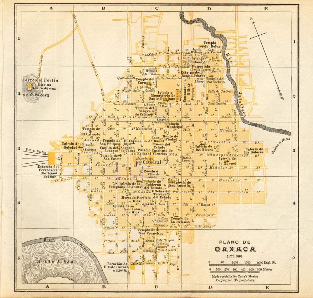 Plano de OAXACA, Mexico. Mapa de la ciudad. City/town plan 1935 old