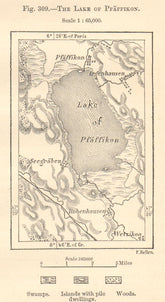 Lake of Pfaffikon. Pfaffikersee. Switzerland. Sketch map. SMALL 1885 old