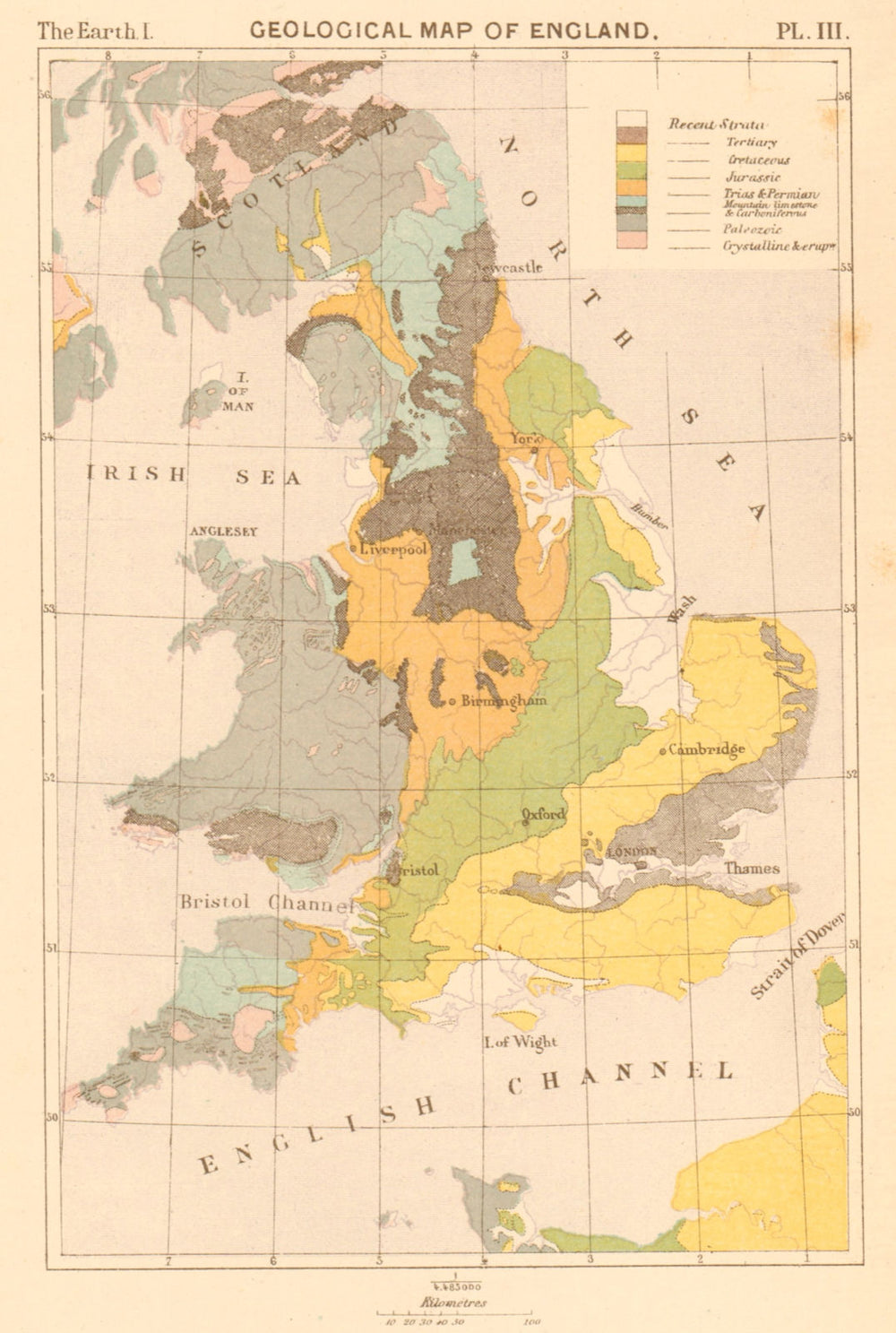 Geological Map of England & Wales 1886 old antique vintage plan chart