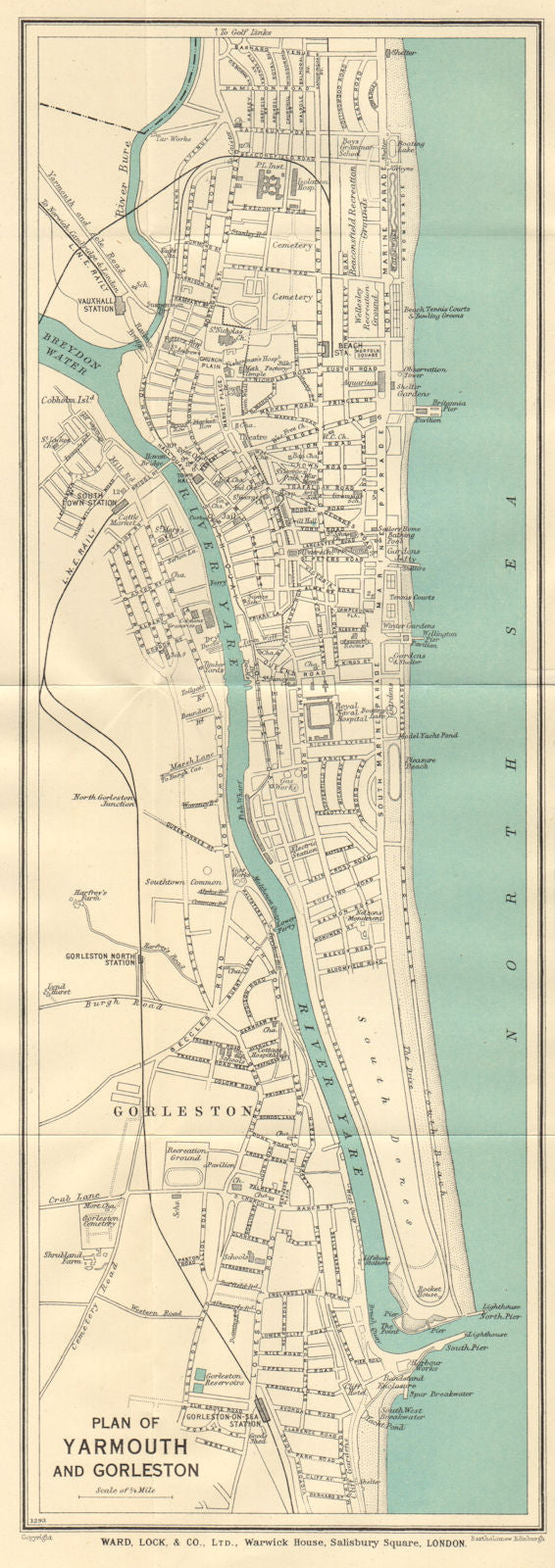 YARMOUTH AND GORLESTON vintage town/city plan. Norfolk. WARD LOCK 1938 old map