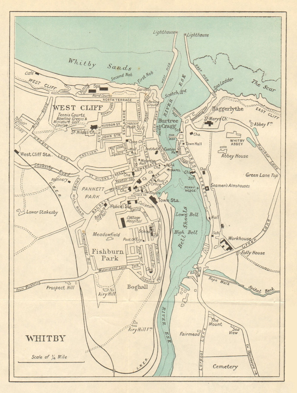 WHITBY vintage town/city plan. Yorkshire. WARD LOCK 1930 old vintage map chart