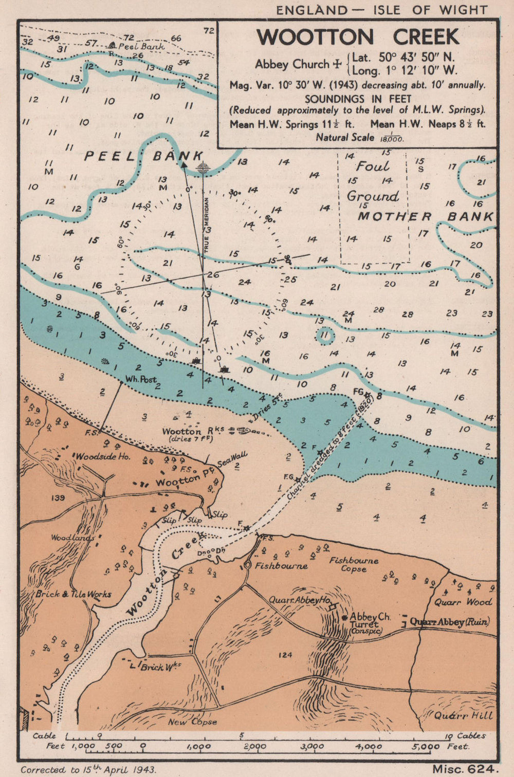 Wootton Creek sea chart. Isle of Wight. ADMIRALTY 1943 old vintage map