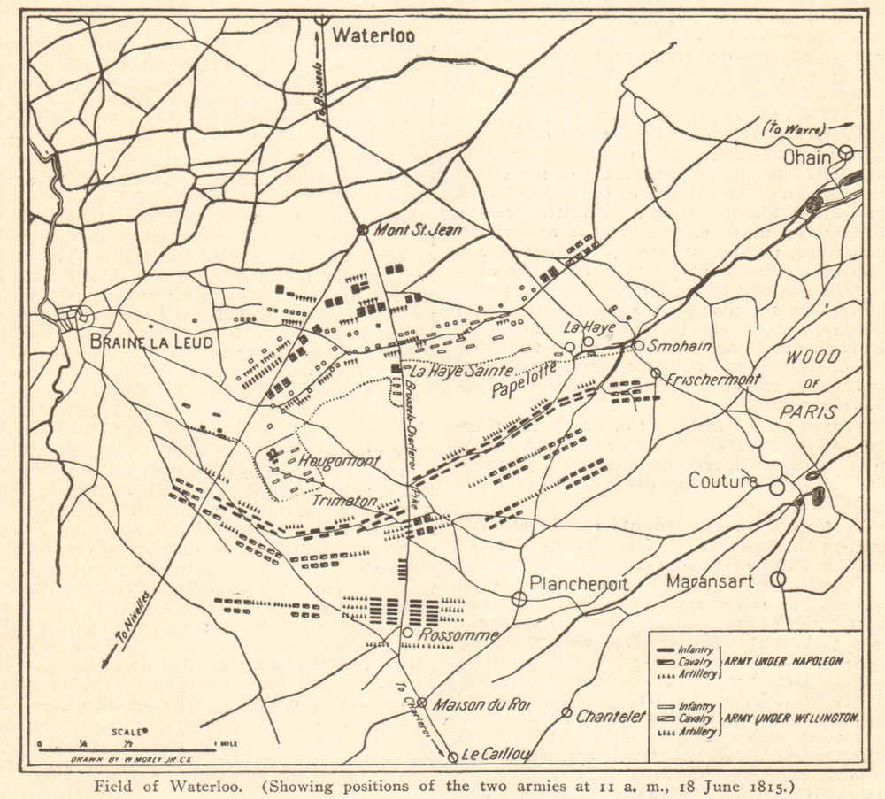 Battle of Waterloo. Positions at 11.00, 18 June 1815. Belgium 1903 old map