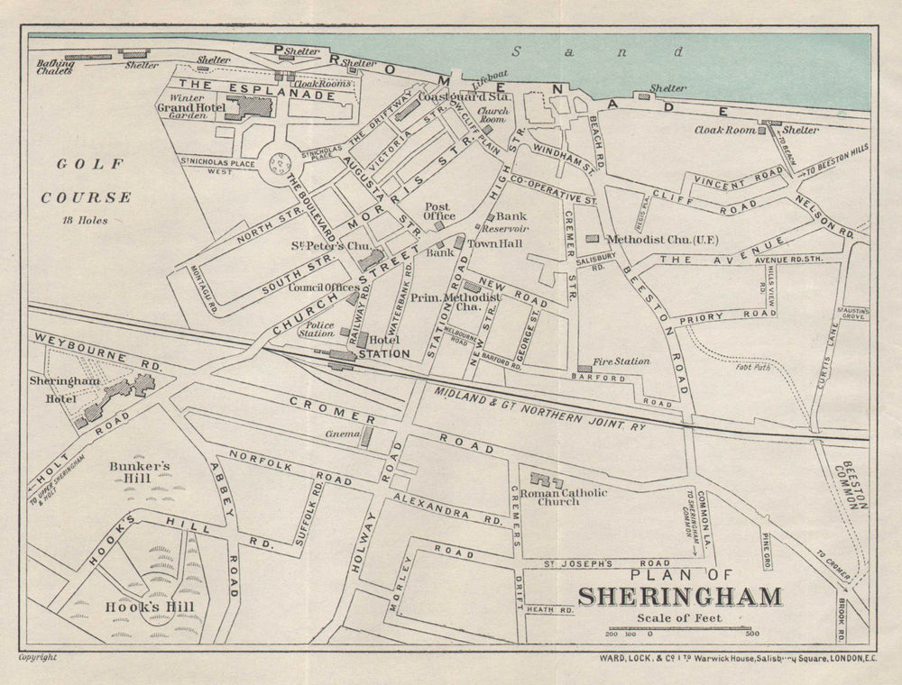 SHERINGHAM vintage tourist town city plan. Norfolk. WARD LOCK 1931 old map