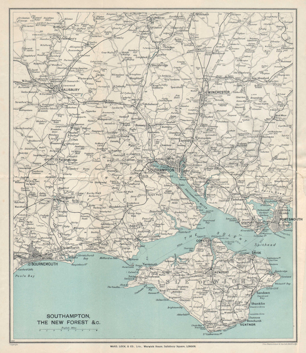 SOUTHAMPTON ENVIRONS Isle of Wight New Forest Bournemouth Winchester 1933 map