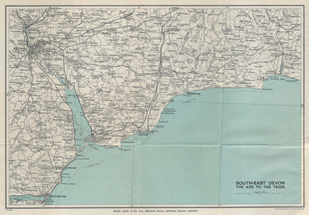 EAST DEVON COAST. Teignmouth Exmouth Exeter Sidmouth Budleigh Salterton 1935 map