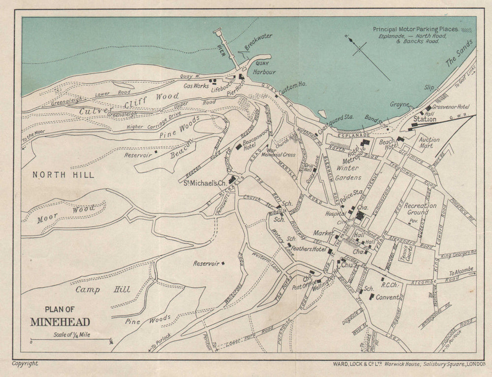 MINEHEAD vintage town/city plan. Somerset. WARD LOCK 1936 old vintage map