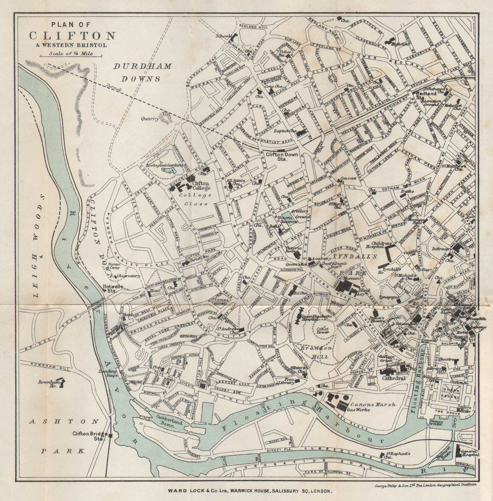 CLIFTON & WESTERN BRISTOL vintage town/city plan. Hotwells. WARD LOCK 1904 map