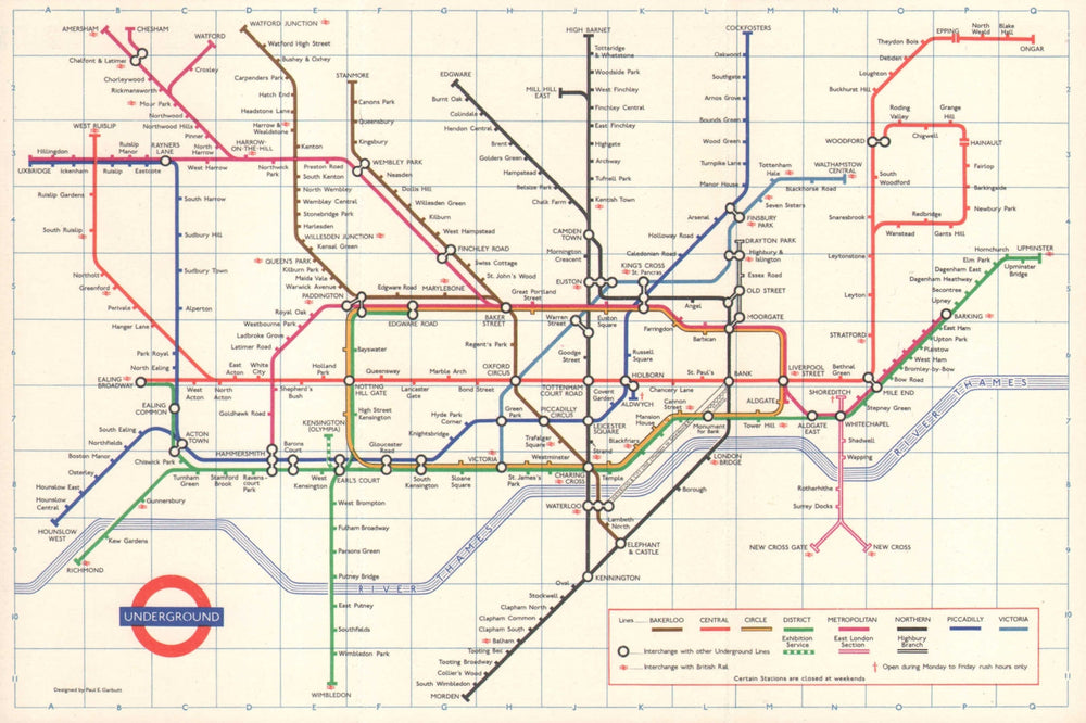 LONDON UNDERGROUND tube map plan. Victoria Line open to Victoria. GARBUTT 1970