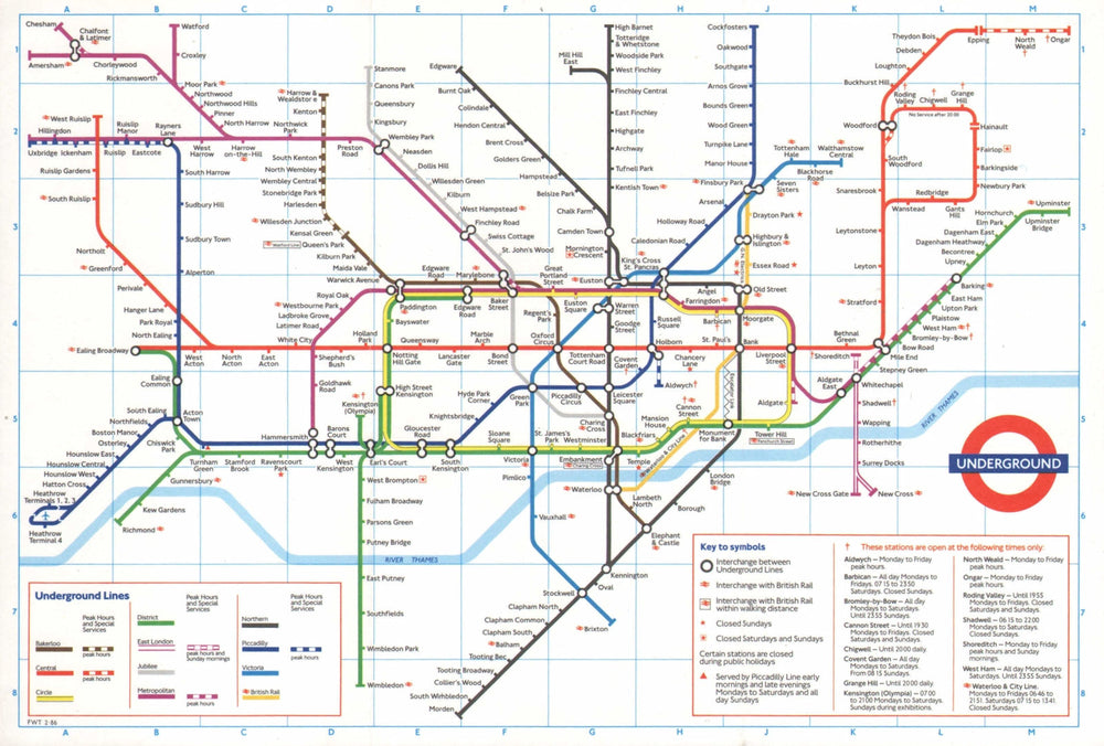 LONDON UNDERGROUND tube plan map. Heathrow Terminal 4 complete. #1 1986
