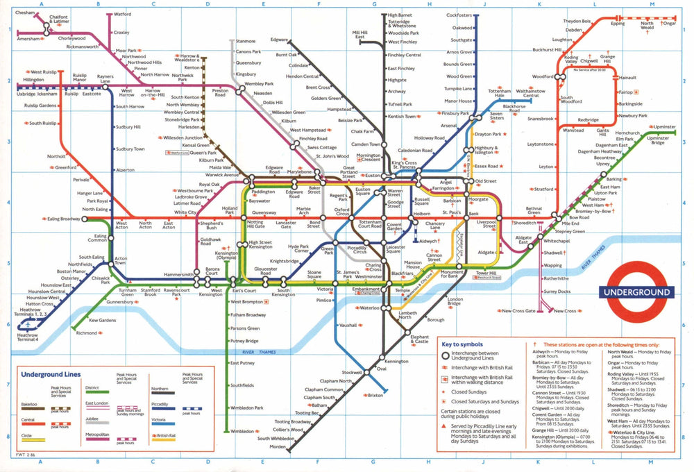 LONDON UNDERGROUND tube plan map. Heathrow Terminal 4 complete. #1 1987