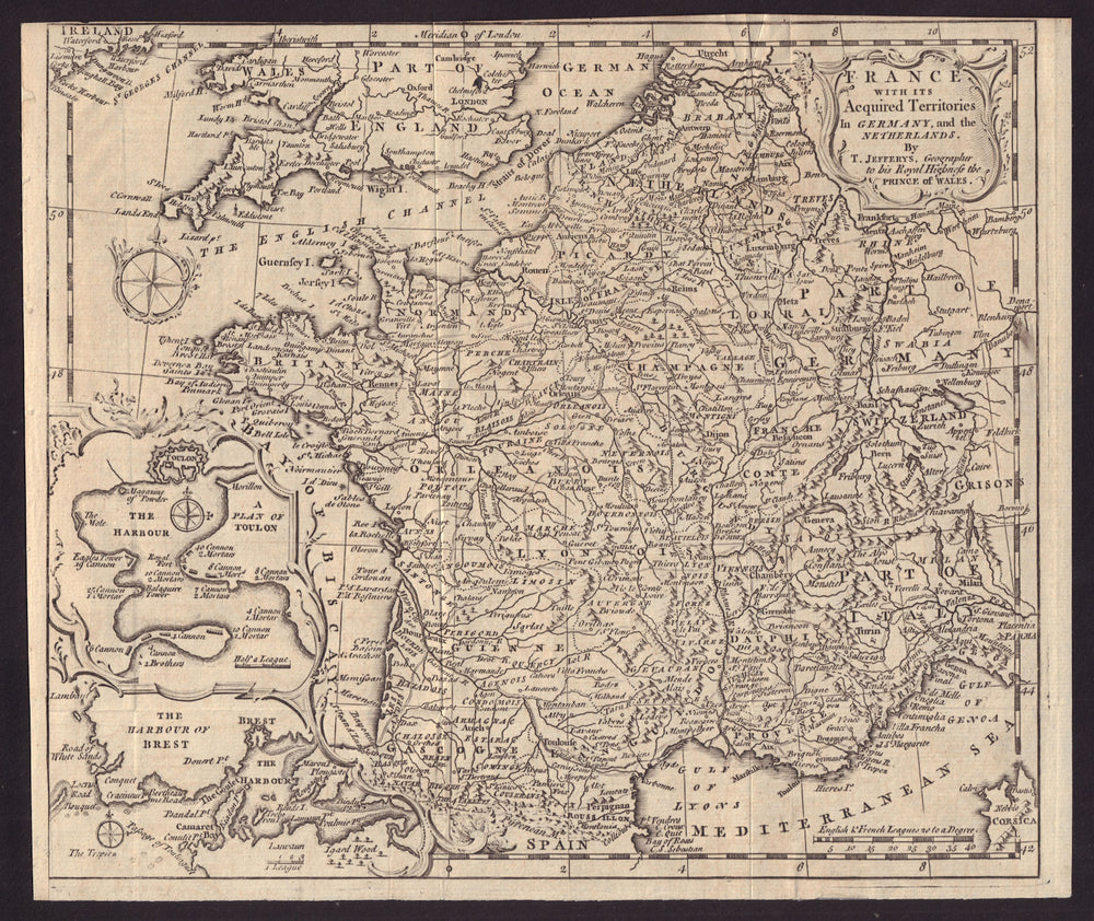 France with its acquired territories in Germany & Netherlands. JEFFERYS 1747 map