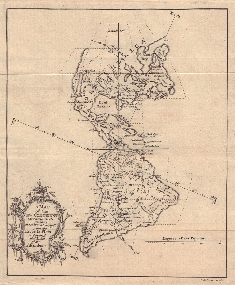 A Map of the New Continent… Americas. Western Hemisphere. GIBSON 1758 old