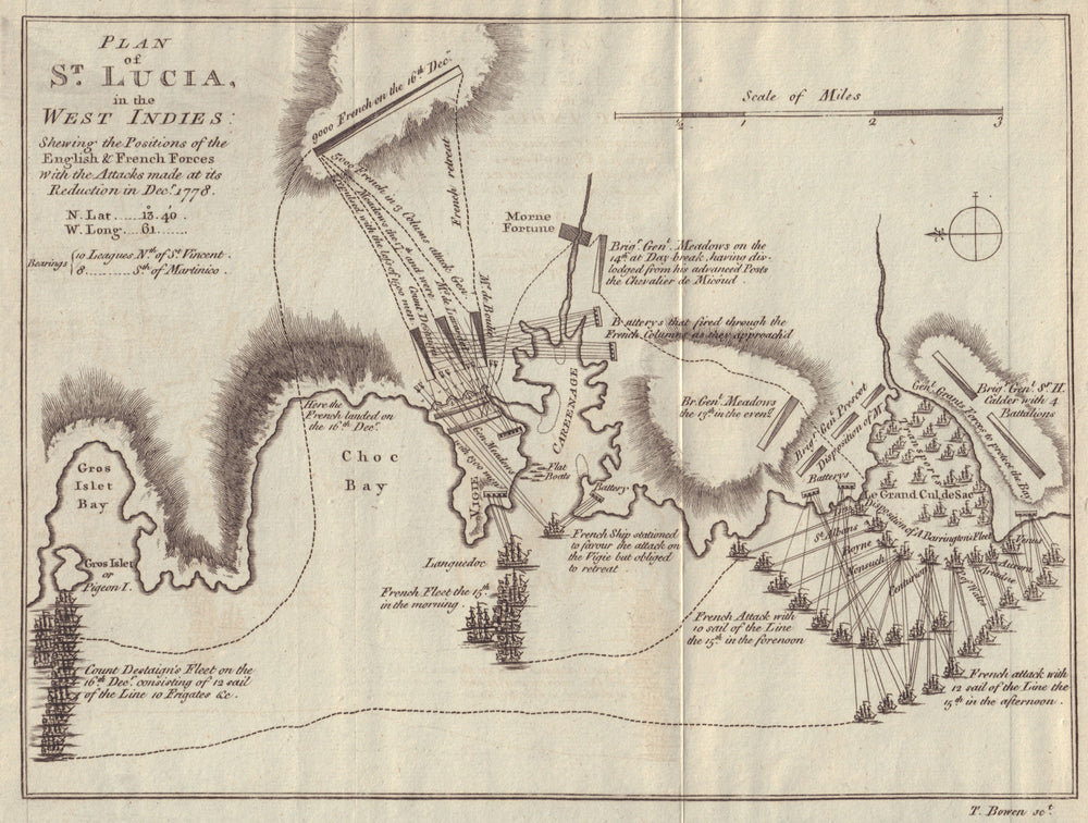 Plan of St. Lucia in the West Indies shewing the positions… BOWEN 1779 old map