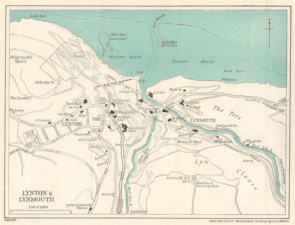 LYNTON & LYNMOUTH vintage town/city plan. Devon. WARD LOCK 1926 old map