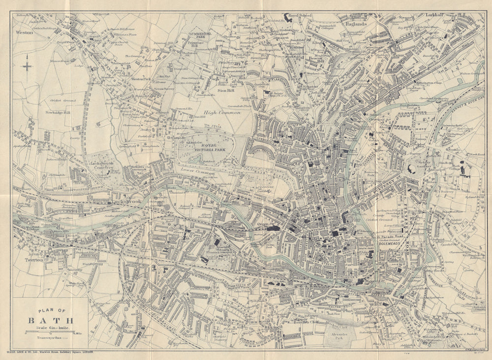 BATH vintage town/city plan. Somerset. WARD LOCK 1913 old antique map chart