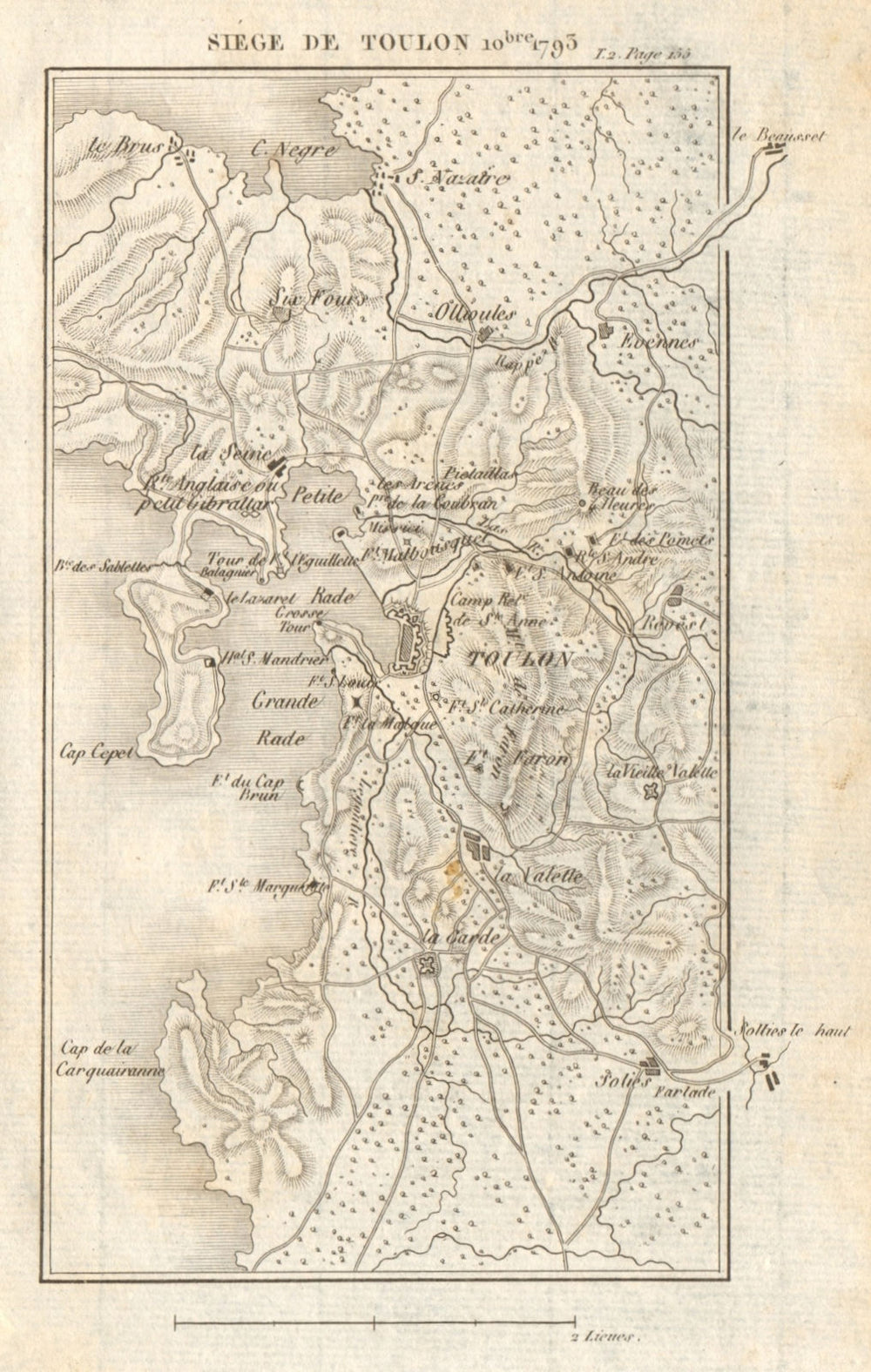 Siege of Toulon 1793. War of the First Coalition. Var 1817 old antique map