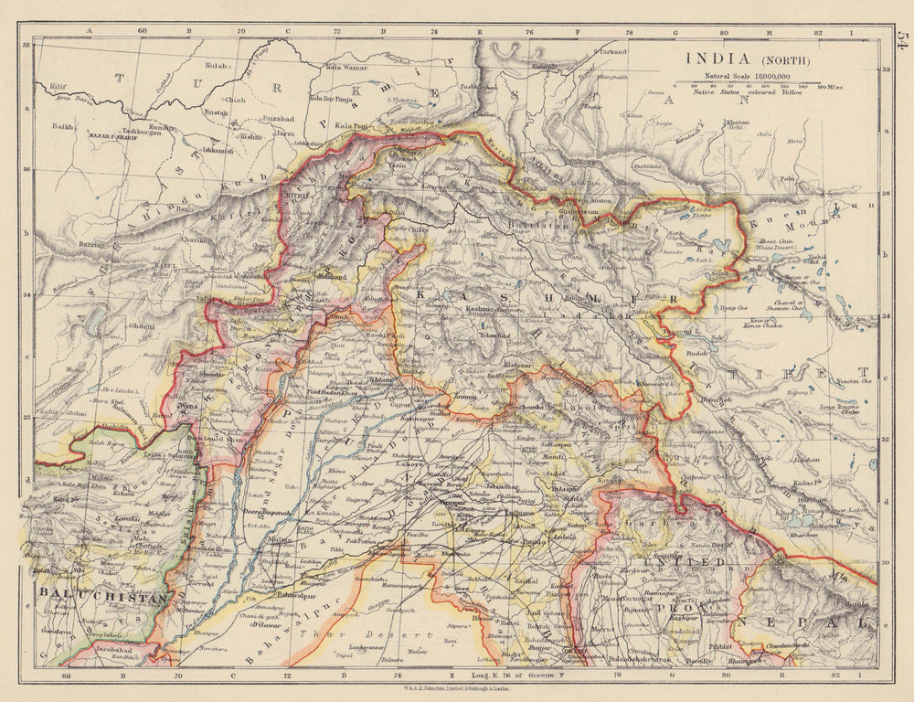 BRITISH INDIA NORTH. Jammu Kashmir Punjab Himalayas. JOHNSTON 1910 old map