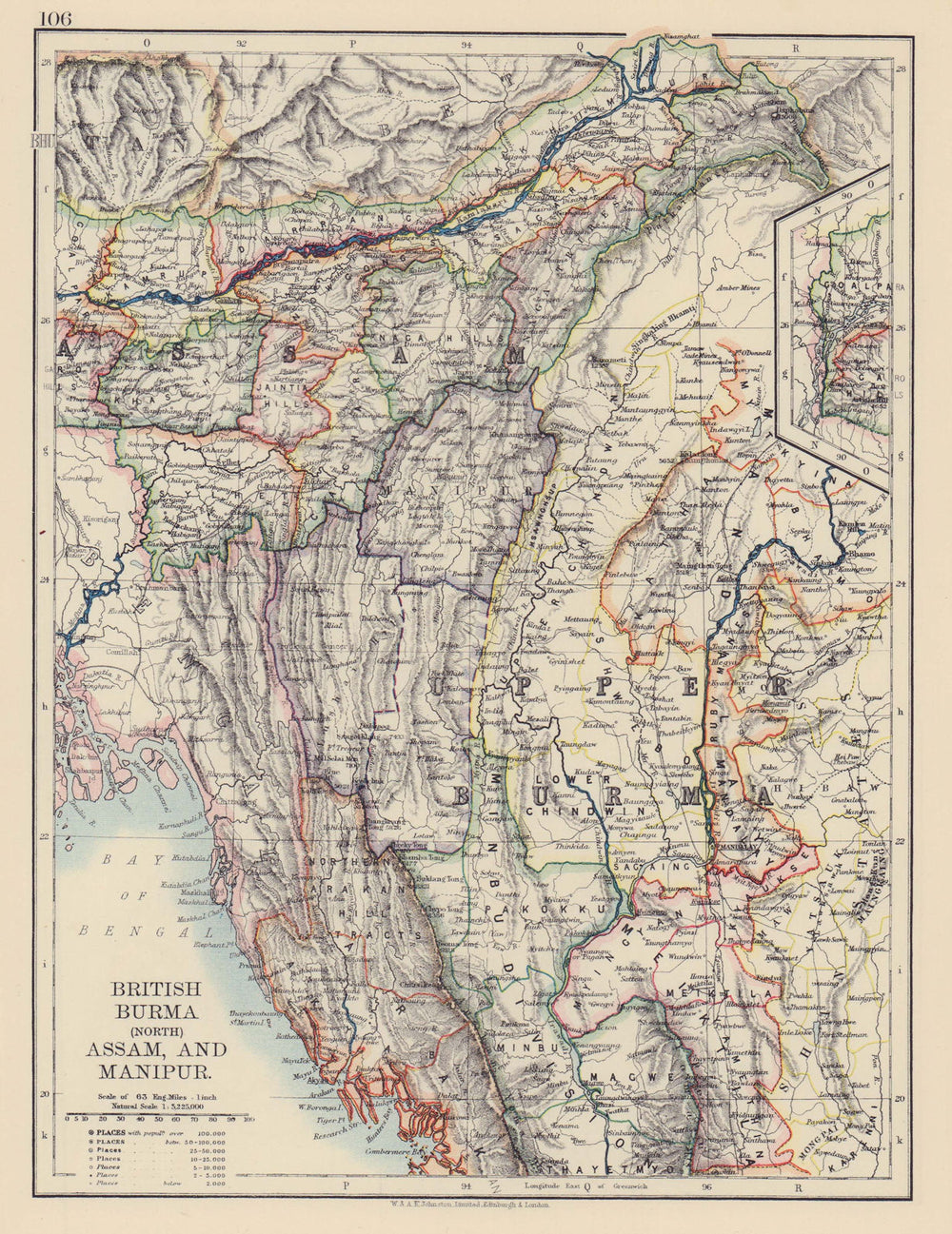 BRITISH INDIA. North Burma Assam Manipur. Railways. JOHNSTON 1901 old map