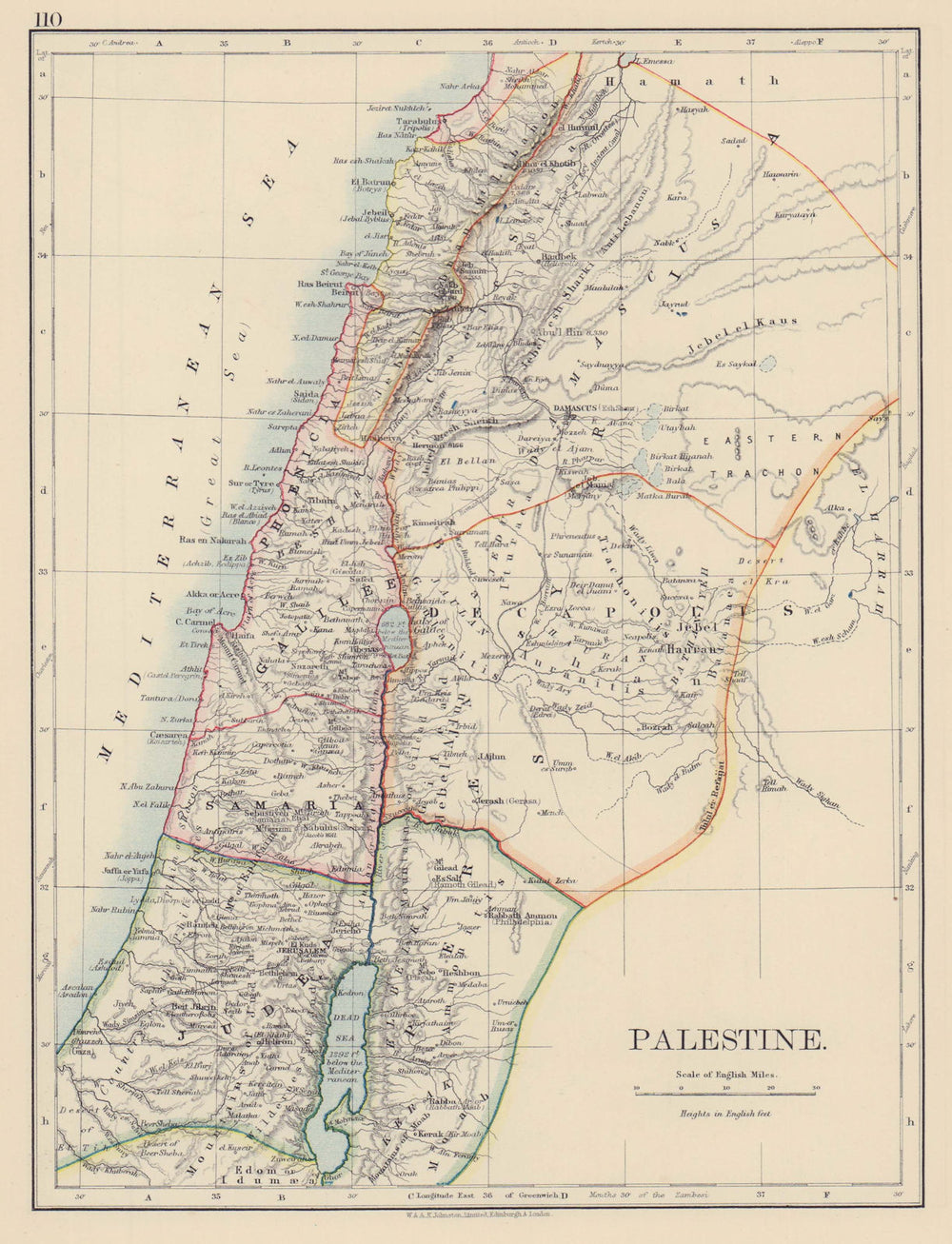PALESTINE. Galilee Samaria Judea Perea Phoenicia Decapolis. JOHNSTON 1901 map