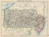 US MID ATLANTIC STATES. Pennsylvania & New Jersey. Counties railroads 1901 map