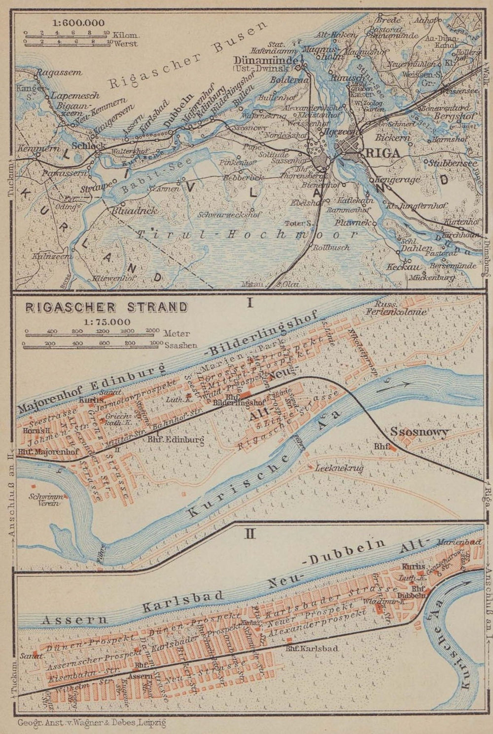 Riga environs / Jurmala town/city plan pilsetas karte. Latvia. BAEDEKER 1914 map