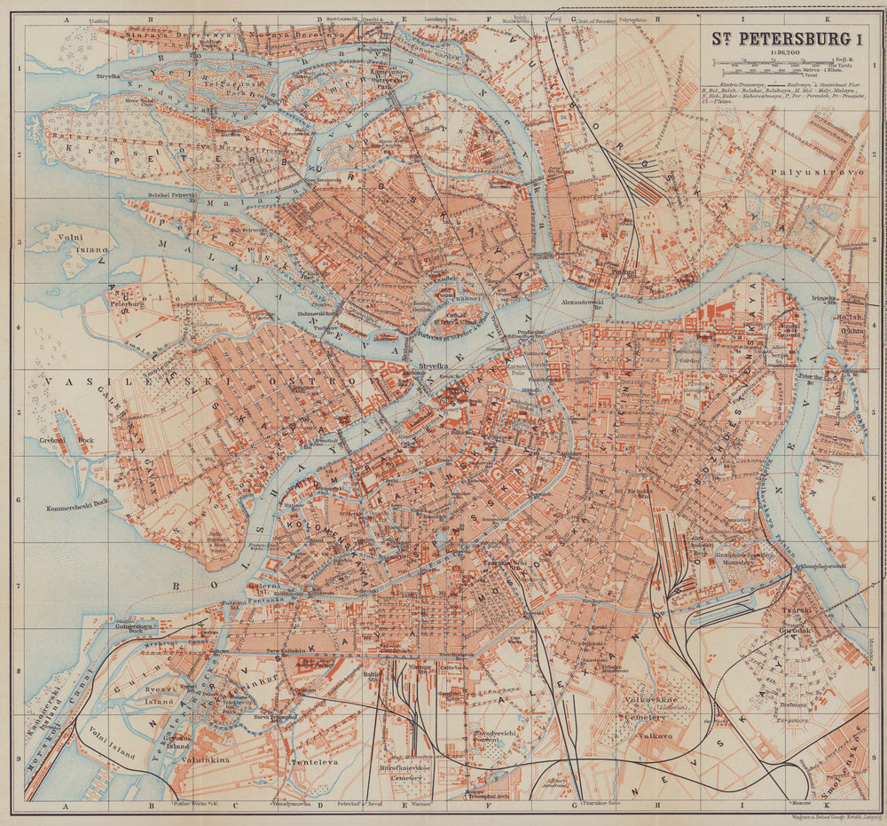 St. Petersburg I town/city plan. Russia. BAEDEKER 1914 old antique map chart