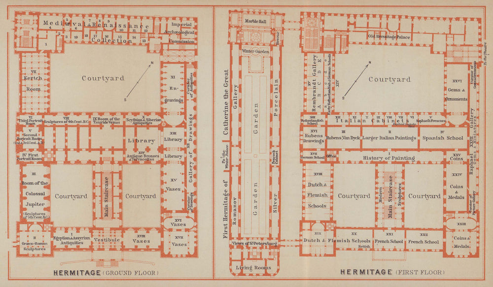Hermitage, St Petersburg. Ground/floor plan. Russia. BAEDEKER 1914 old map